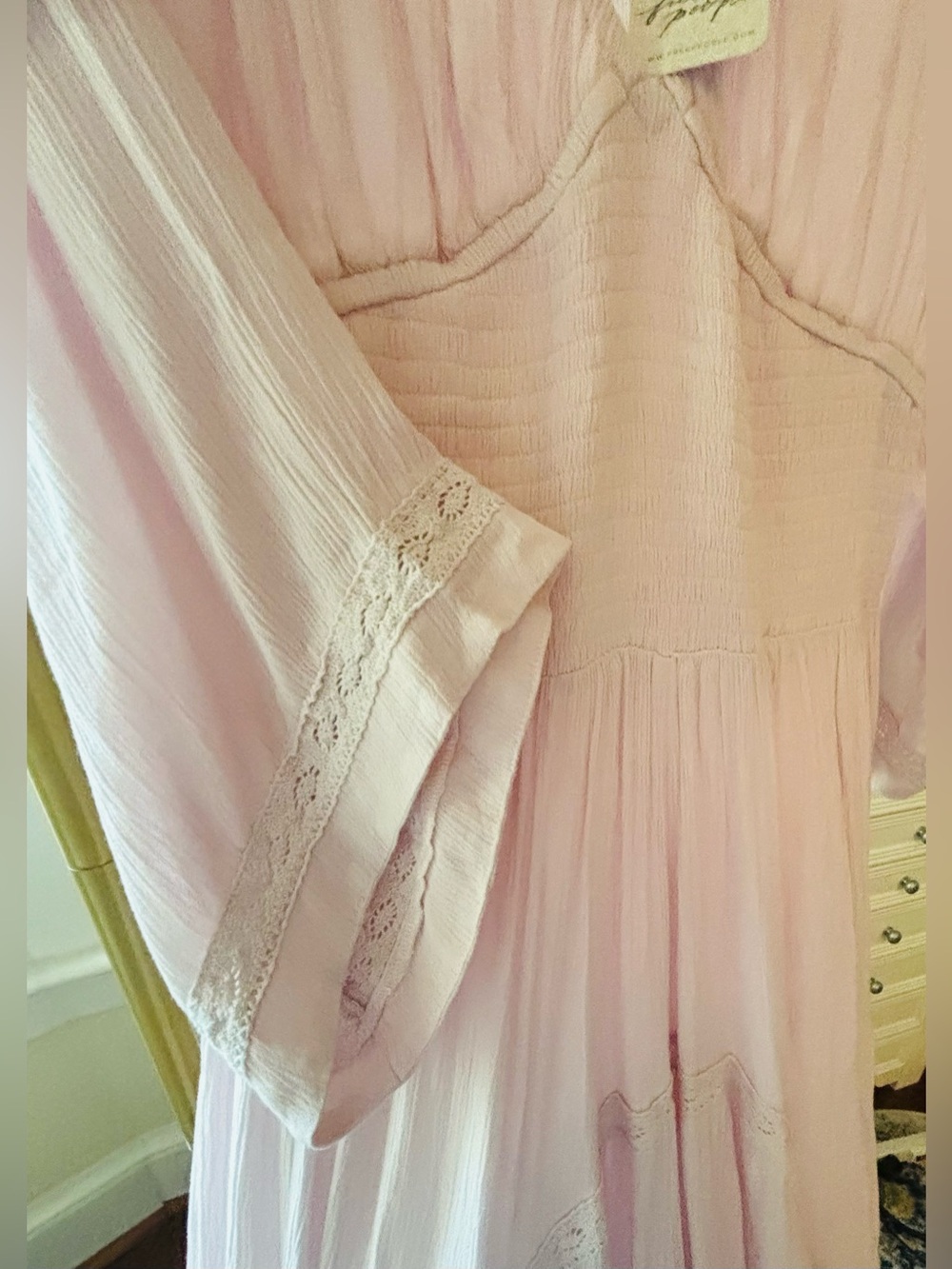 NWT Free People Dixie Maxi Dress Blush Pink V-Neck Large - Picture 7 of 7
